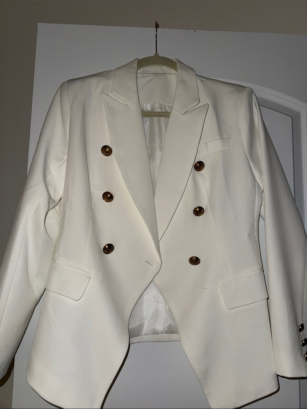 Amazon Cream Double-Breasted Blazer with Gold Buttons